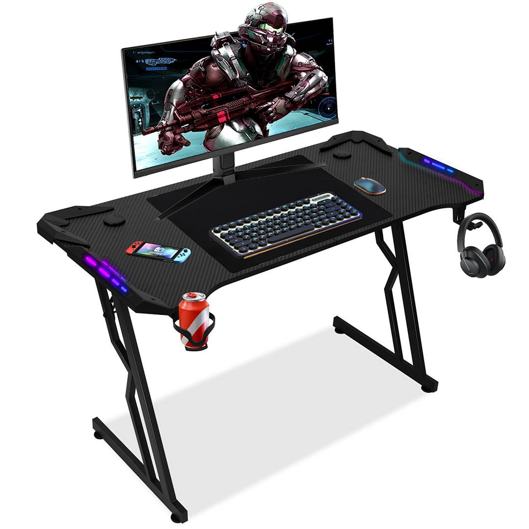140x60cm LED Gaming Schreibtisch Computertisch mit Desktop LED Gaming Tisch Ergonomisch Ergonomischer Arbeitstisch Z-Form