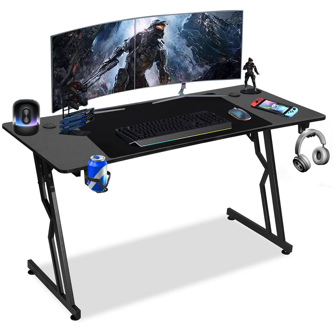 140x60cm Gaming Schreibtisch Computertisch mit Desktop LED Gaming Tisch Ergonomisch Ergonomischer Arbeitstisch Z-Form