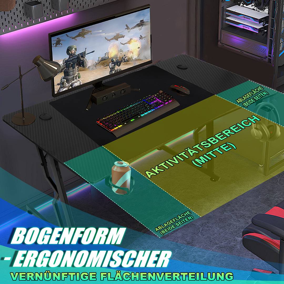 140x60cm Gaming Schreibtisch Computertisch mit Desktop LED Gaming Tisch Ergonomisch Ergonomischer Arbeitstisch Z-Form