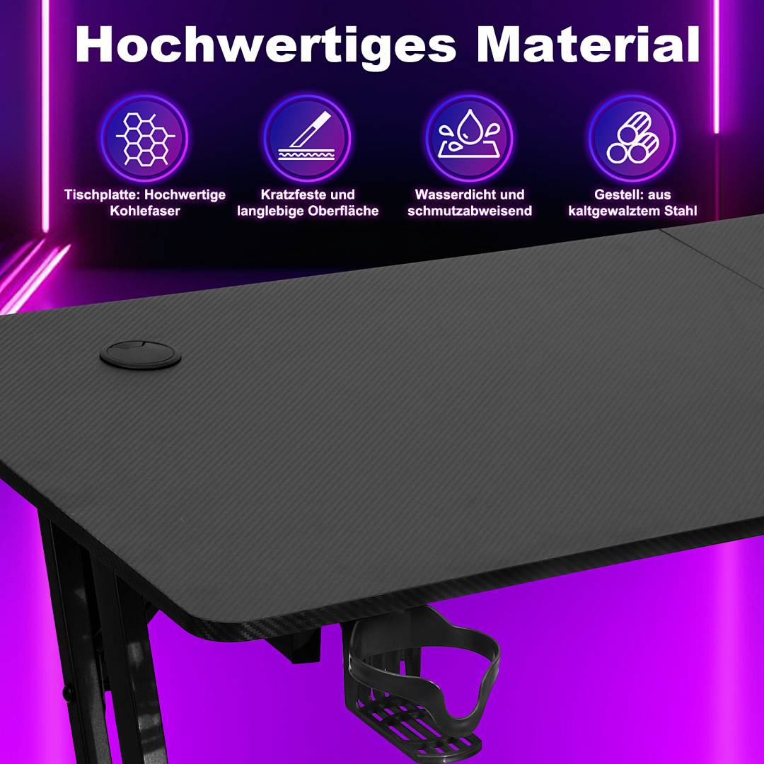 140x60cm Gaming Schreibtisch Computertisch mit Desktop LED Gaming Tisch Ergonomisch Ergonomischer Arbeitstisch Z-Form