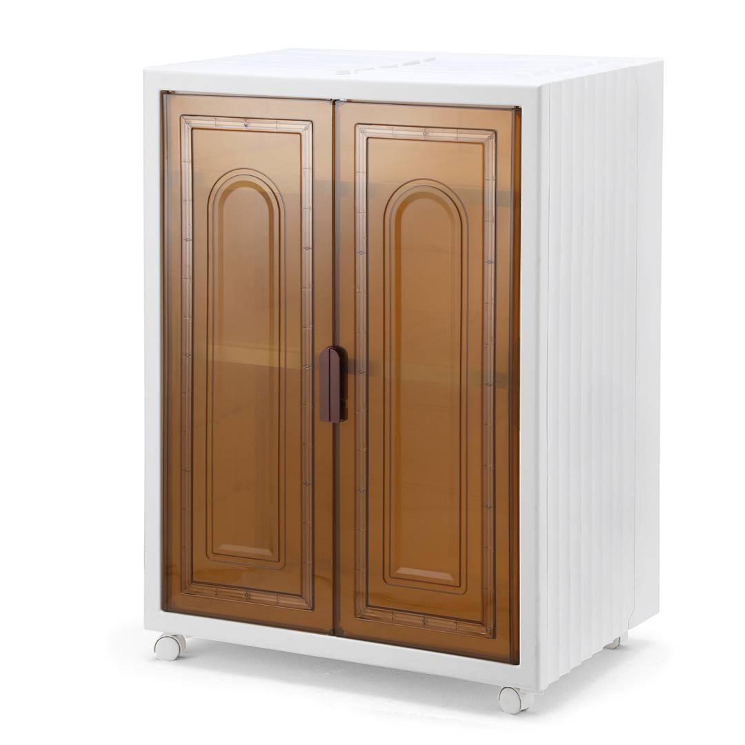 Aufbewahrungsbox mit Deckel mit Türen & Rädern Groß Faltbare Lagerbox Schrank Tragbarer Transparent 3Fl