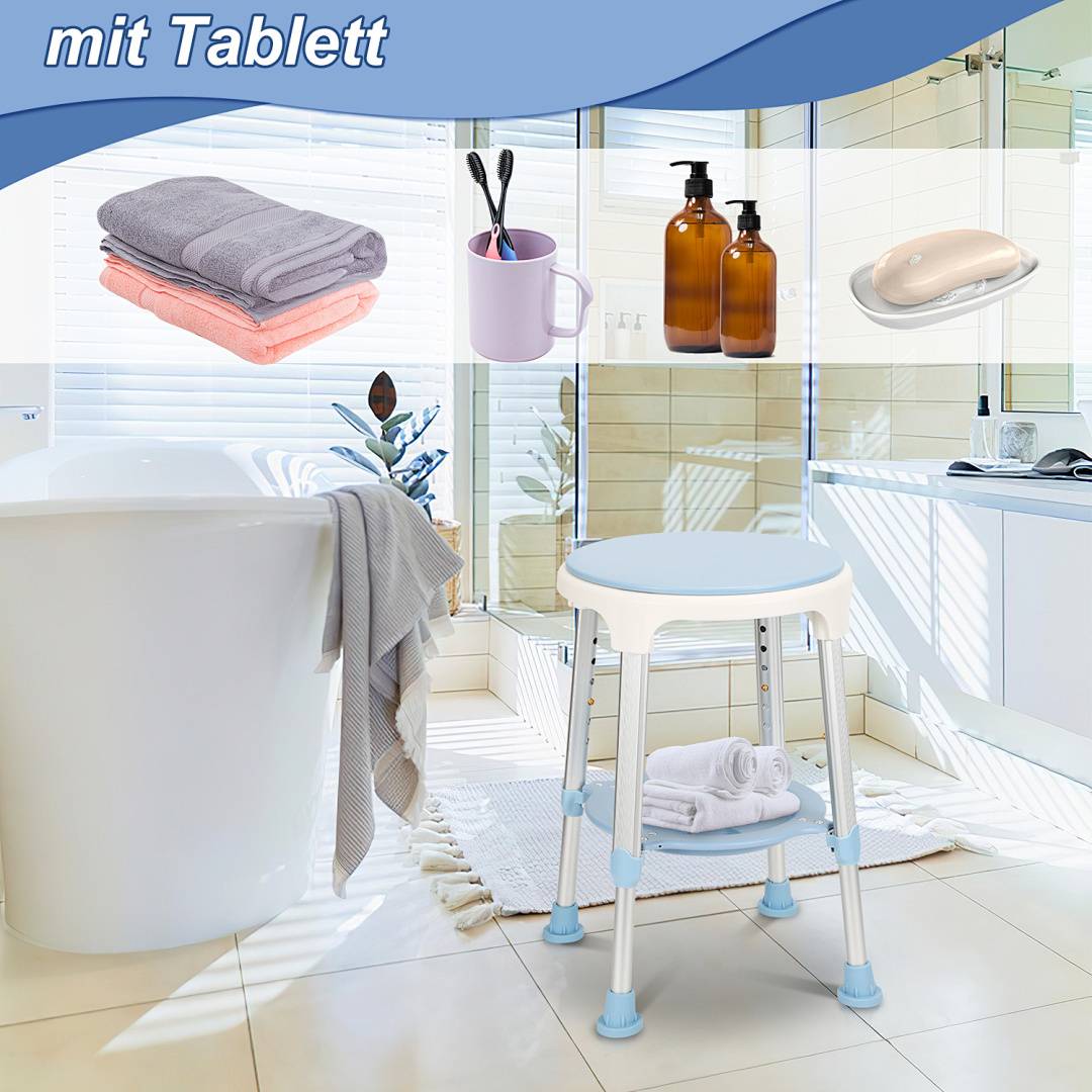 Duschhocker Duschstuhl 360° Drehbar mit Regal Badehocker Badhocker Bad hocker Duschsitz Duschhilfe Badsitz