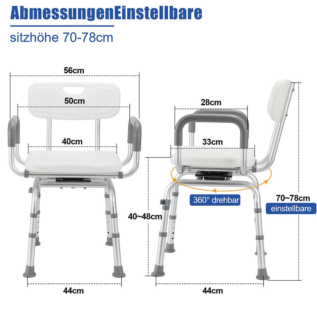 Badhocker Duschhocker Höhenverstellbarer 360° Drehbar Badestuhl Verstellbar Badehilfe Duschstuhl Quadrat Duschsitz