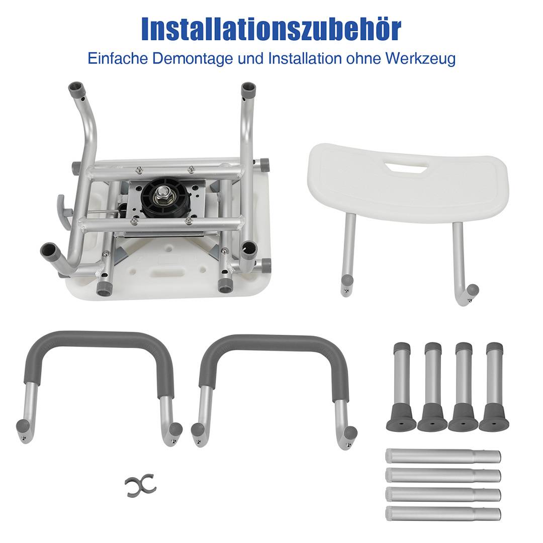 Badhocker Duschhocker Höhenverstellbarer 360° Drehbar Badestuhl Verstellbar Badehilfe Duschstuhl Quadrat Duschsitz