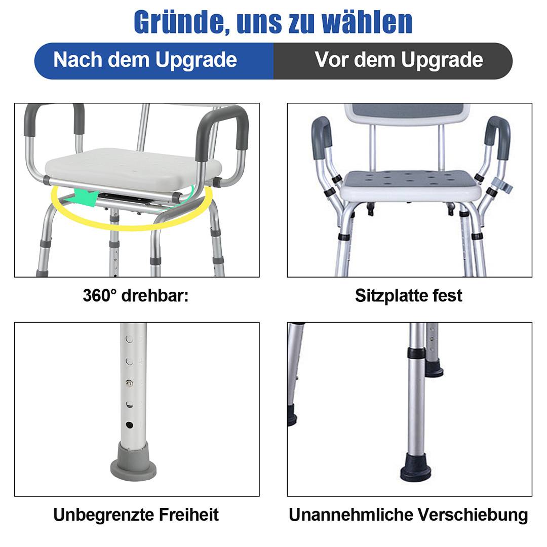 Badhocker Duschhocker Höhenverstellbarer 360° Drehbar Badestuhl Verstellbar Badehilfe Duschstuhl Quadrat Duschsitz