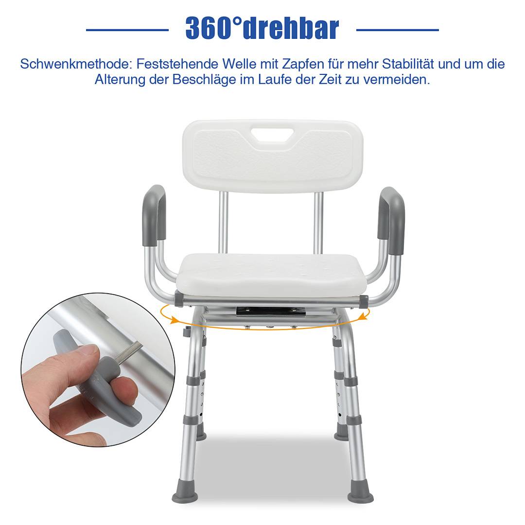 Badhocker Duschhocker Höhenverstellbarer 360° Drehbar Badestuhl Verstellbar Badehilfe Duschstuhl Quadrat Duschsitz