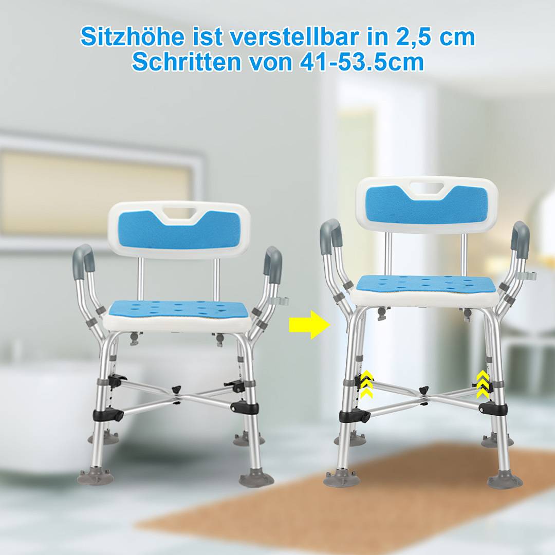 Badhocker Duschhocker Höhenverstellbarer Badestuhl Verstellbar Badehilfe Duschstuhl Quadrat Duschsitz