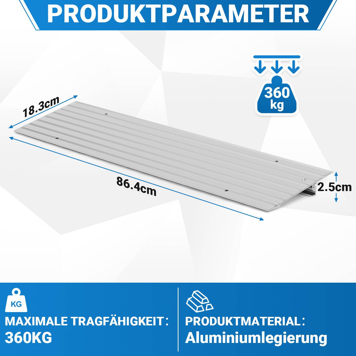 Türschwellenrampe, Rollstuhlrampe Aluminium mit verstellbarem Rampendesign & 360 kg Tragkraft, Bordsteinrampe rutschfest für Rollstuhl, Kinderwagen