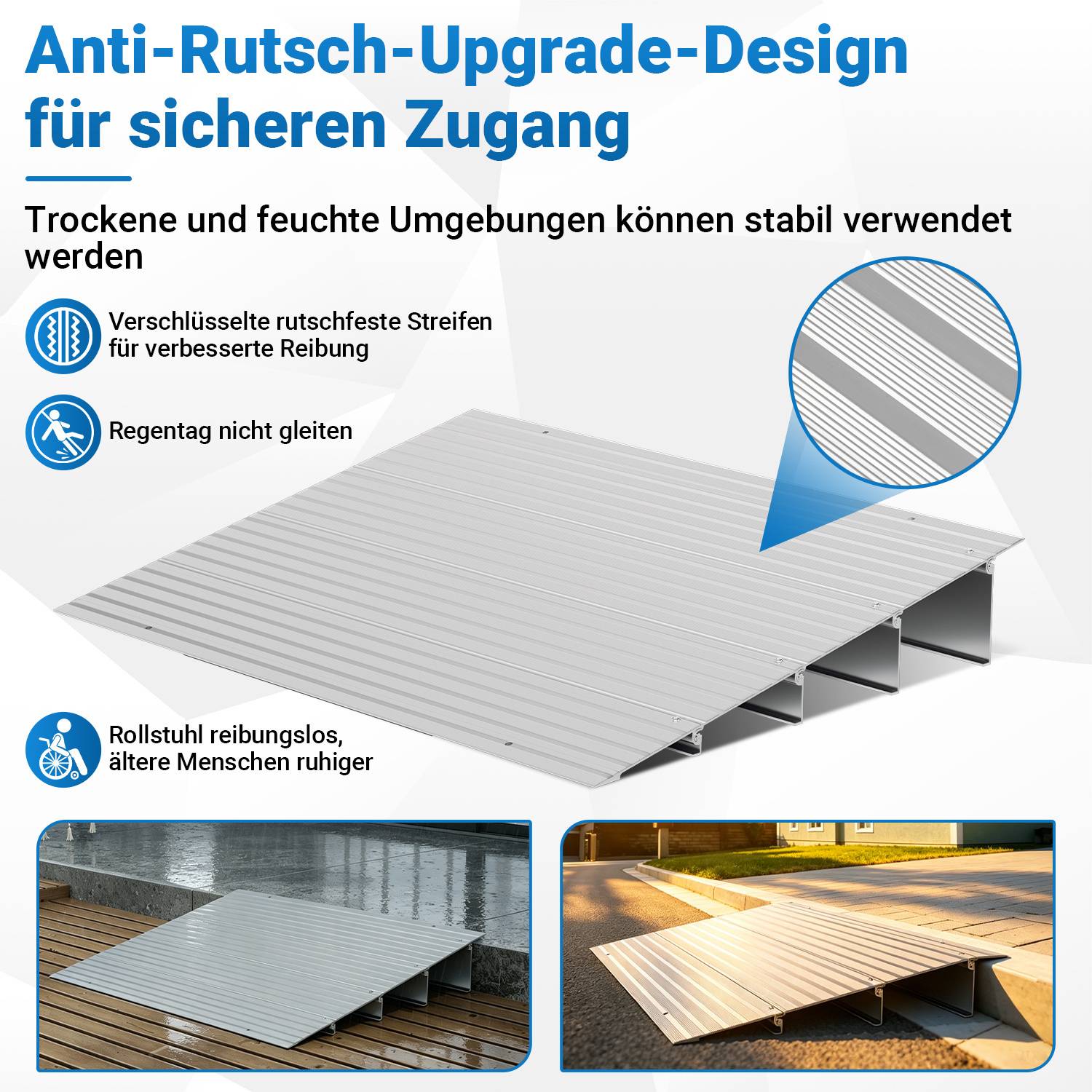 Türschwellenrampe, Rollstuhlrampe Aluminium mit verstellbarem Rampendesign & 360 kg Tragkraft, Bordsteinrampe rutschfest für Rollstuhl, Kinderwagen