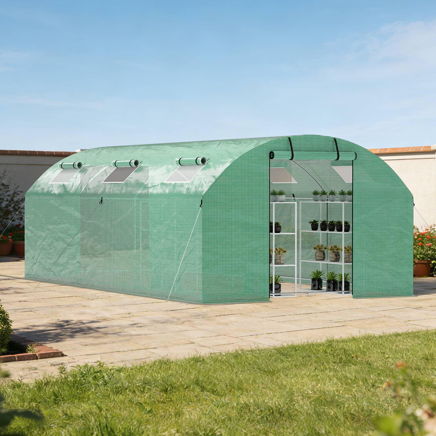Foliengewächshaus Gewächshaus 3x6m stabil & langlebig mit Fenster - reißfeste PE Plane 140g/m² grün