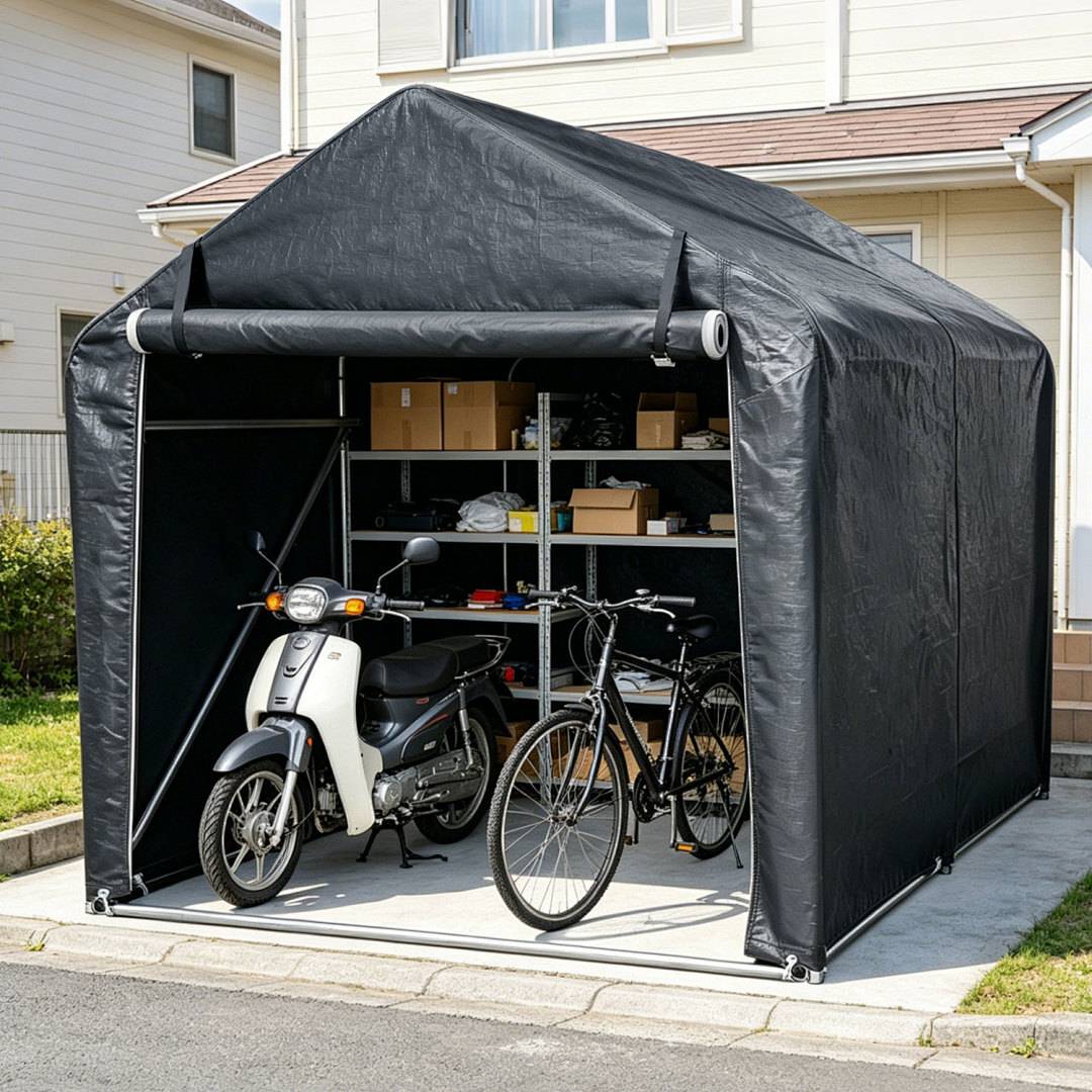 Garagenzelt Groß 218x157x166cm, Mobiles Fahrradzelt Motorradgarage, 160g/m² PE-Gewebe Wasserdicht, Verzinktes Stahlgestell, Gartenhaus Grau