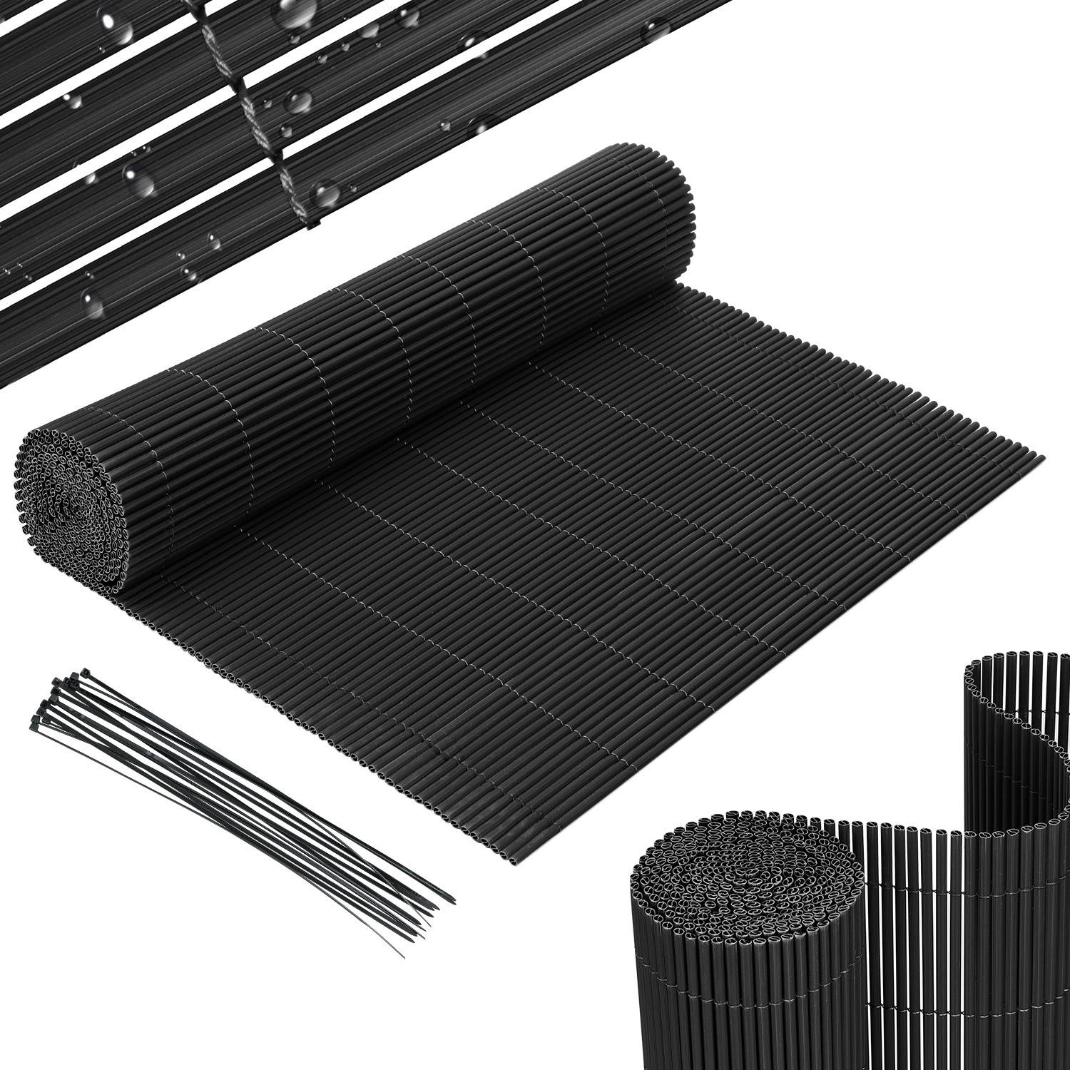 80x600cm PVC Sichtschutzmatte Bambus Sichtschutz Garten Sichtschutzzaun Balkon Zaun Windschutz Balkonverkleidung Grau