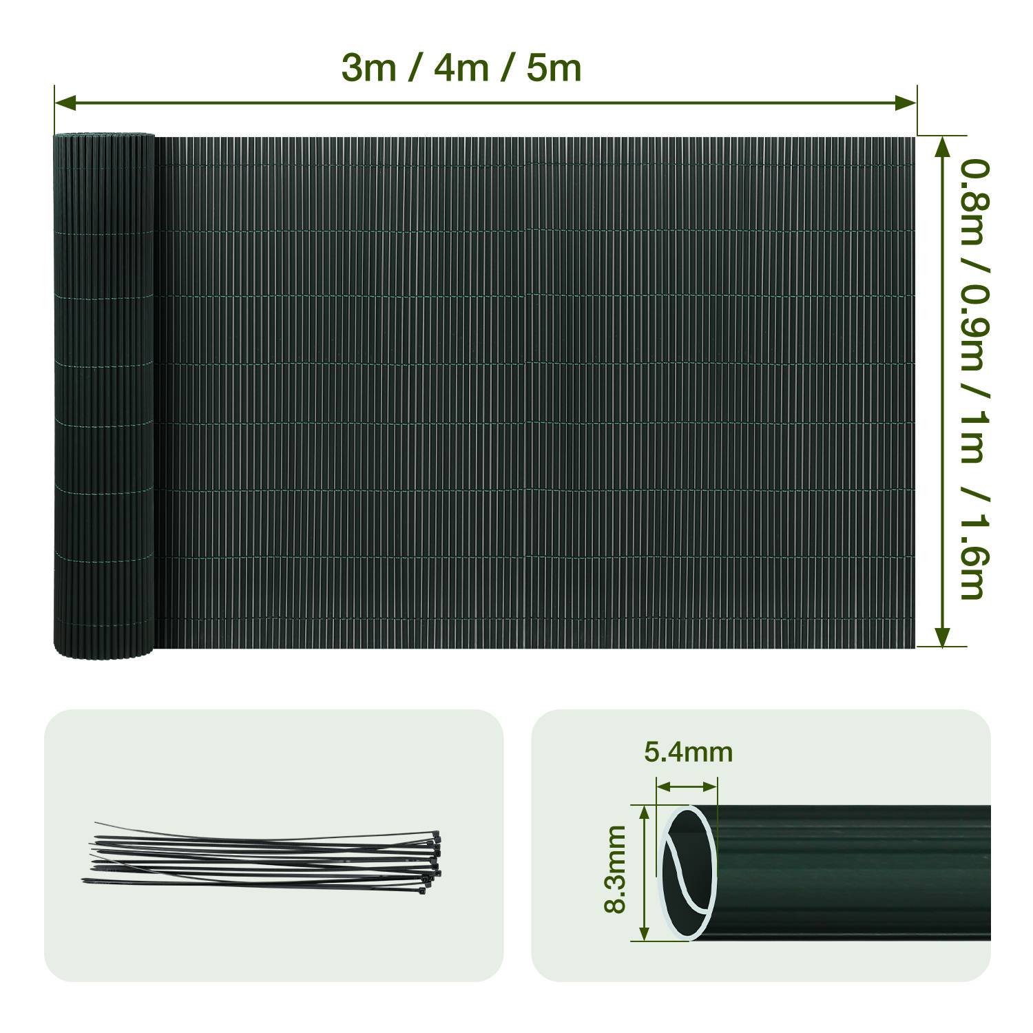 160x800cm PVC Sichtschutzmatte Bambus Sichtschutz Garten Sichtschutzzaun Balkon Zaun Windschutz Balkonverkleidung Grün