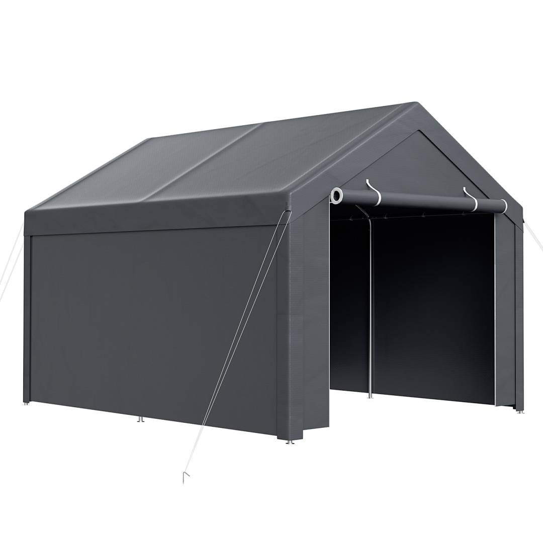 Garagenzelt 3x4 m, Carport mit Seitenwaenden, PE Garagezelt mit verzinktem Stahlgestell, wetterfester Unterstand fuer Auto, Motorrad und