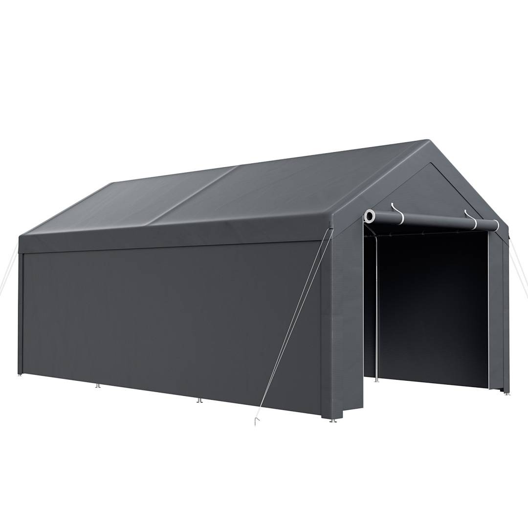 Garagenzelt 3x6 m, Carport mit Seitenwaenden, PE Lagerzelt mit verzinktem Stahlgestell, wetterfester Unterstand fuer Pkw, Maschinen und