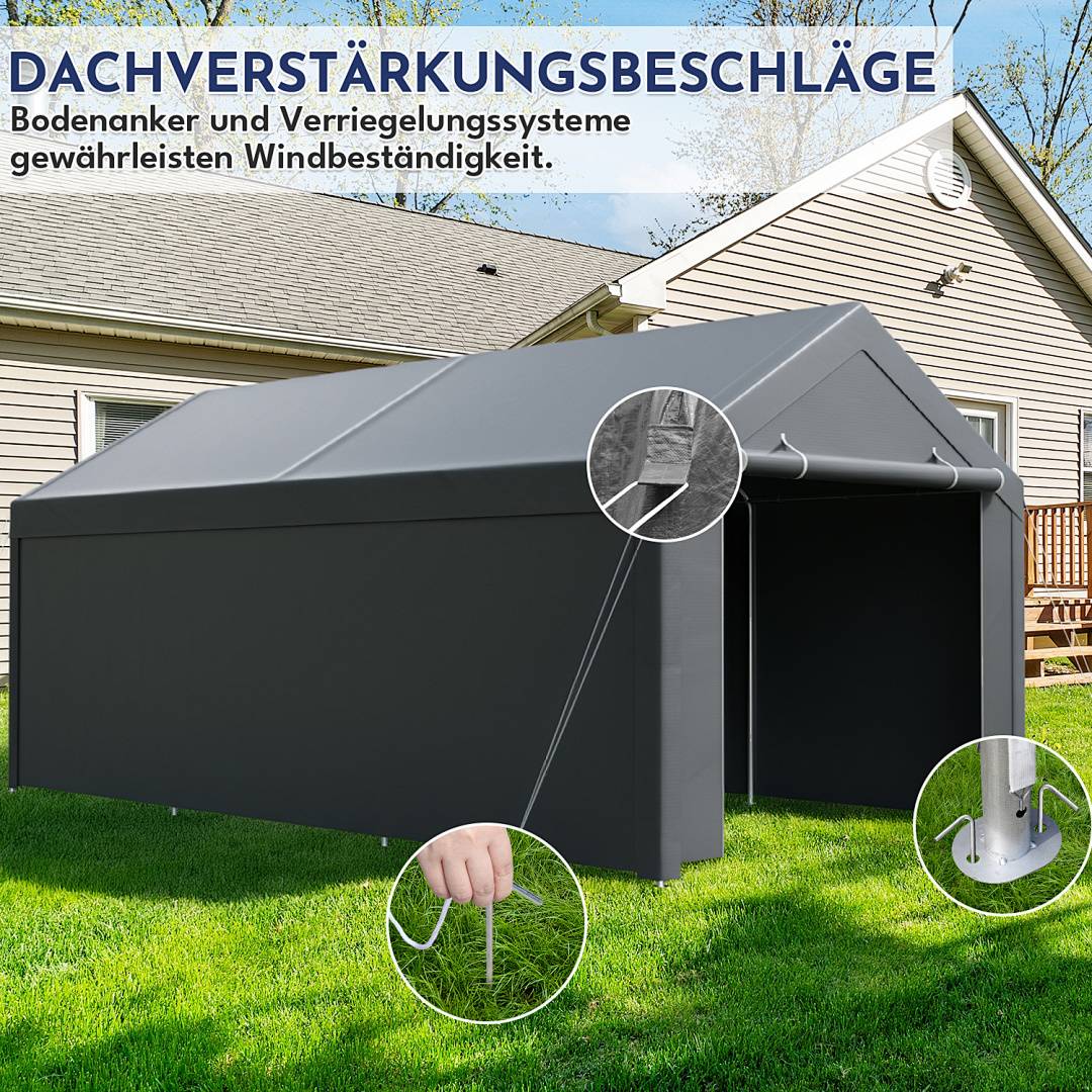 Garagenzelt 3x6 m, Carport mit Seitenwaenden, PE Lagerzelt mit verzinktem Stahlgestell, wetterfester Unterstand fuer Pkw, Maschinen und