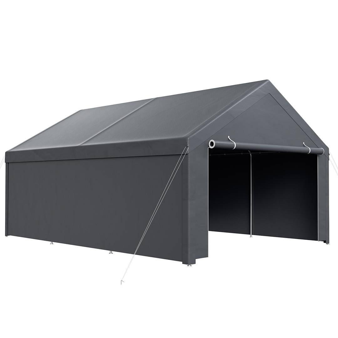Garagenzelt 4x6 m, grosses Carport mit Seitenwaenden, PE Schutzgarage mit verzinktem Stahlgestell, wetterfester Unterstand fuer SUV, Fahrzeuge und