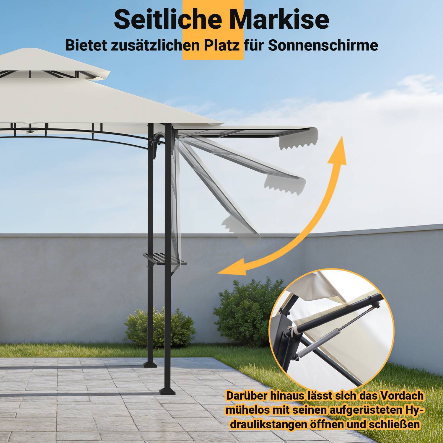 Grillpavillon Metall mit Ablagen BBQ Pavillon fuer Garten Terrasse Beige 238x148x250cm