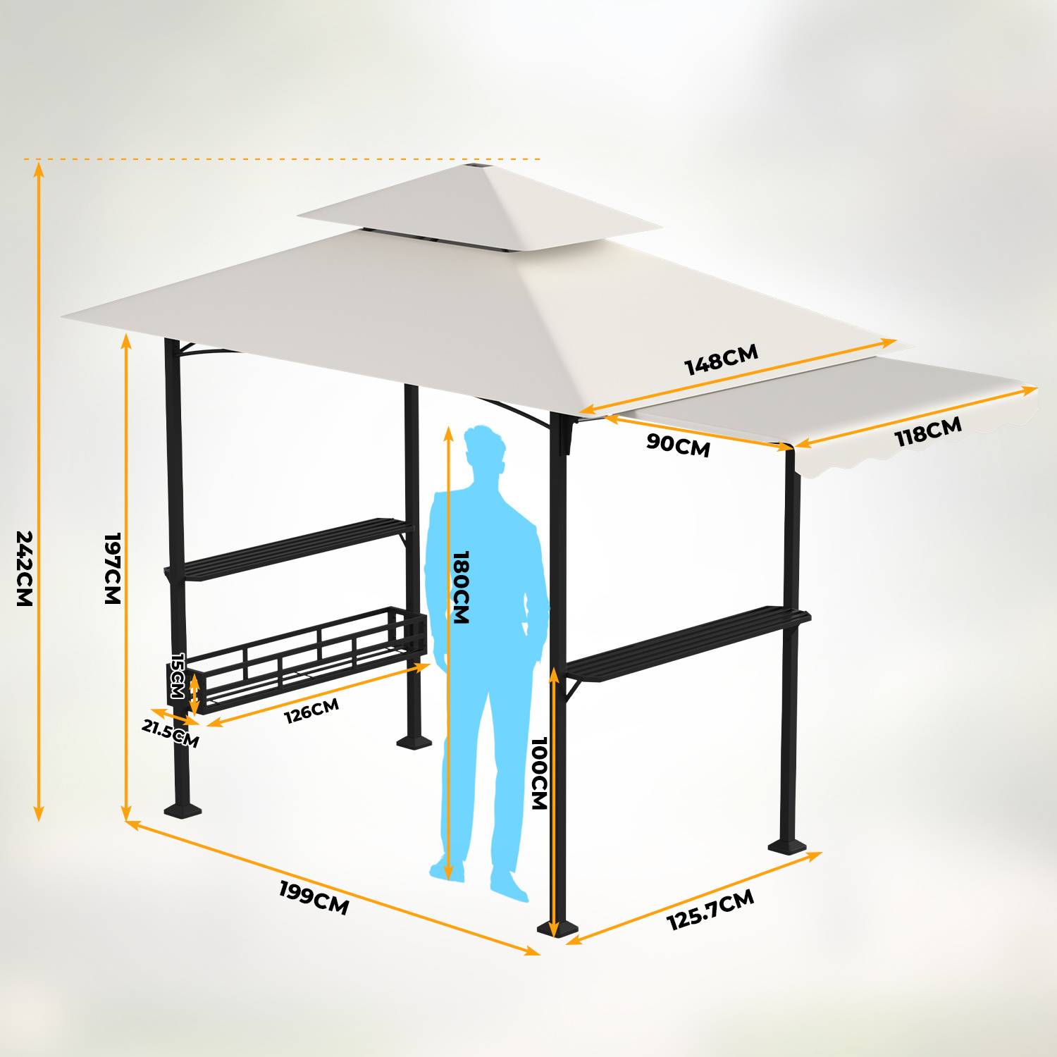 Grillpavillon Metall mit Ablagen BBQ Pavillon fuer Garten Terrasse Beige 238x148x250cm