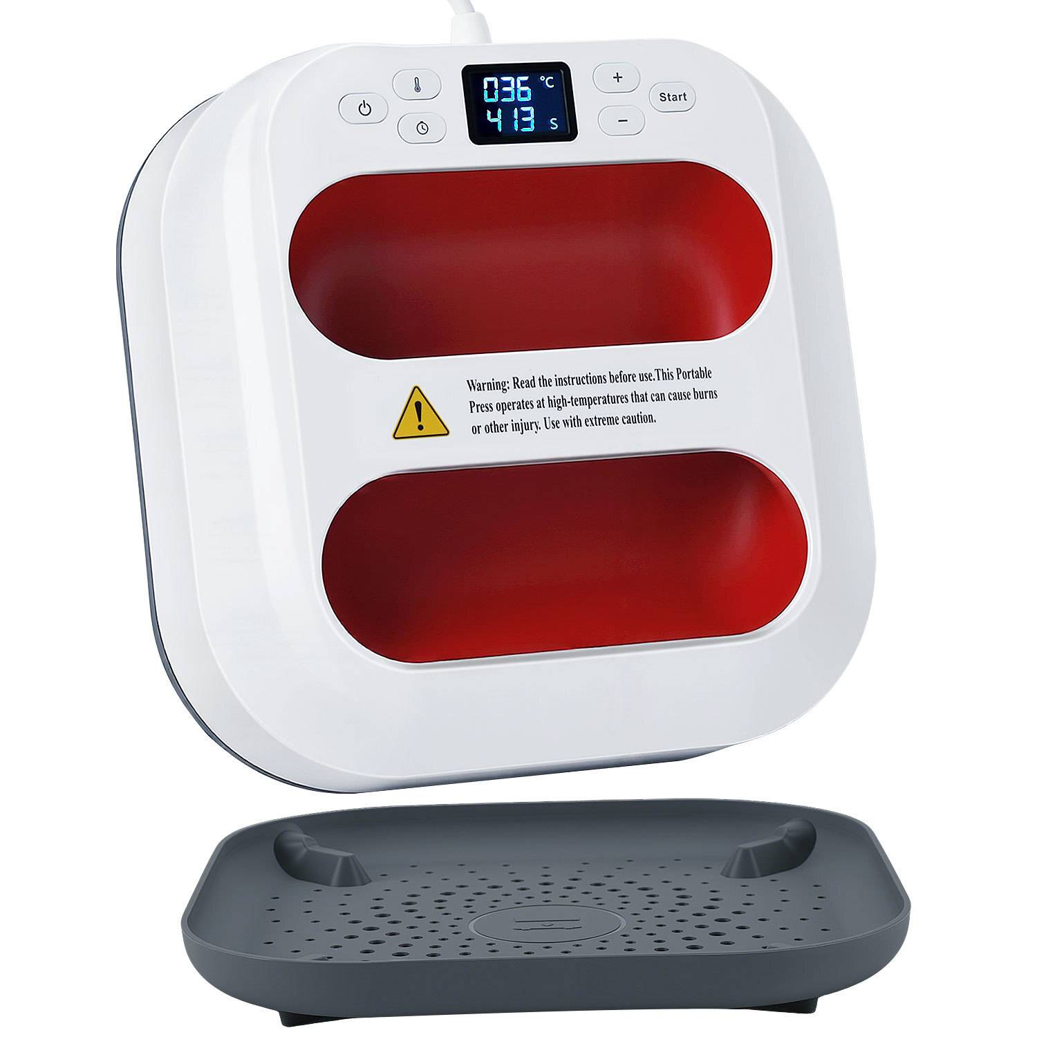 Tragbare Heizpresse Transferpresse 1000W, 22,5 x 22,5 cm, Mini T-Shirt Presse für T-Shirts, Stoff, Taschen und DIY - Rot-Weiß