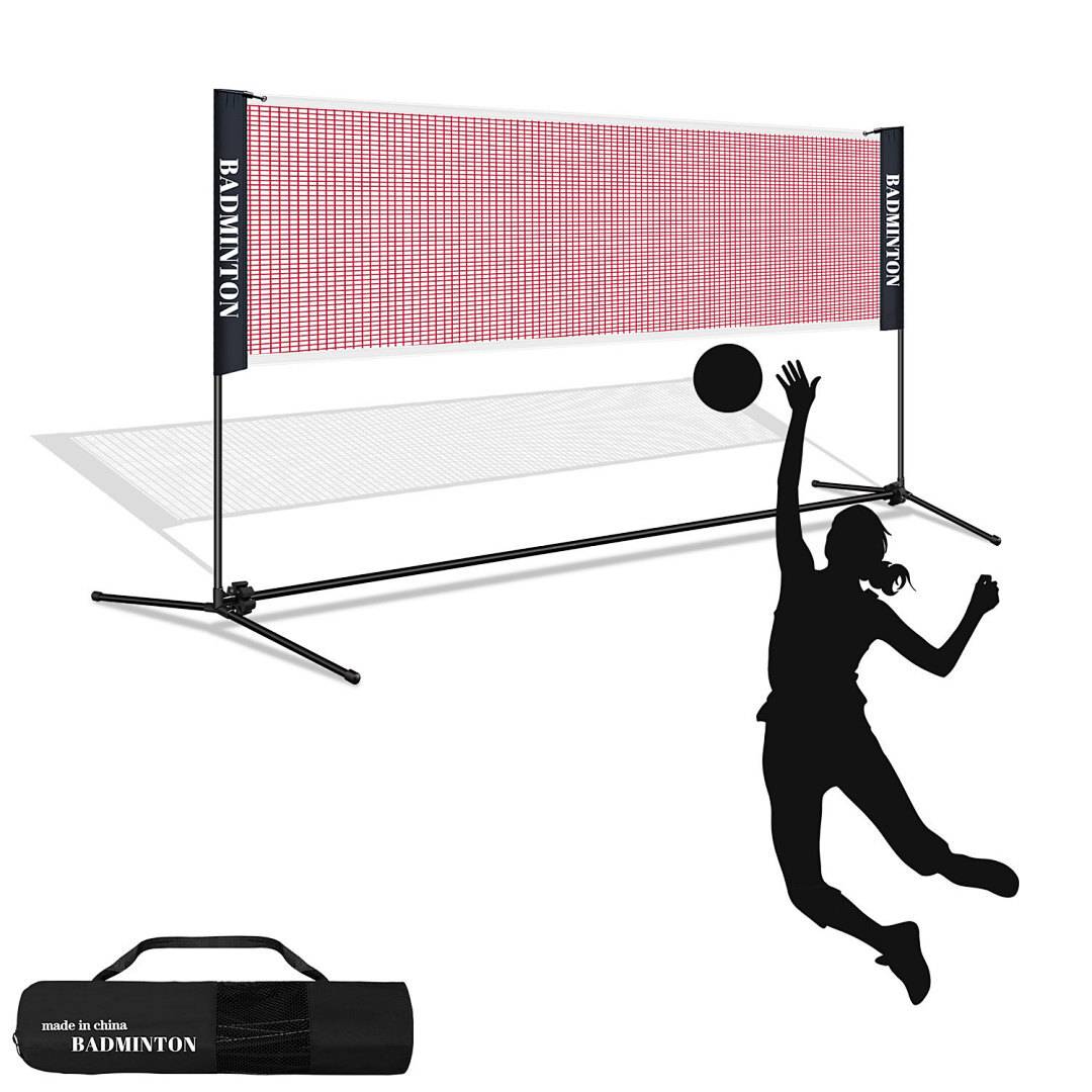 4,1m Tragbares Badmintonnetz, höhenverstellbar 85-155cm, Polypropylen Netz & Verzinktes Gestell, mit Tasche für Indoor & Outdoor