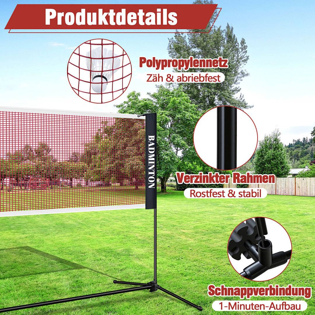 4,1m Tragbares Badmintonnetz, höhenverstellbar 85-155cm, Polypropylen Netz & Verzinktes Gestell, mit Tasche für Indoor & Outdoor