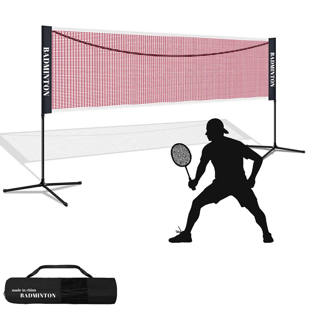 5,1m Badminton- & Tennisnetz, 3-fach höhenverstellbar 91-115-155cm mit Drehschalter, Polypropylen Netz & Verzinktes Gestell