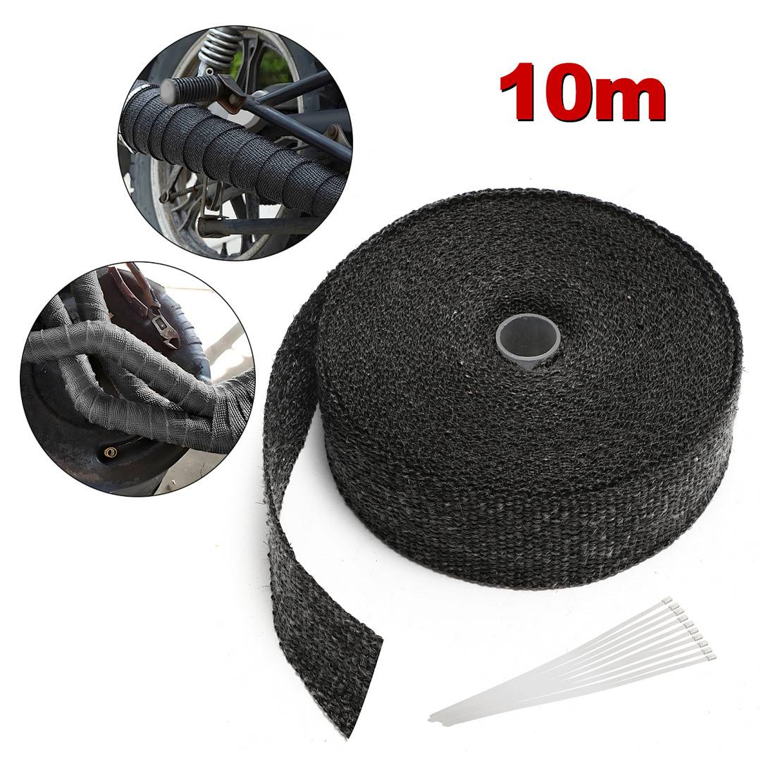 10M Titan Hitzeschutzband Auspuff Band Bis 1400°C Hitzeschutz Heat Wrap Krümmer Krümmer Band Krümmer Schwarz