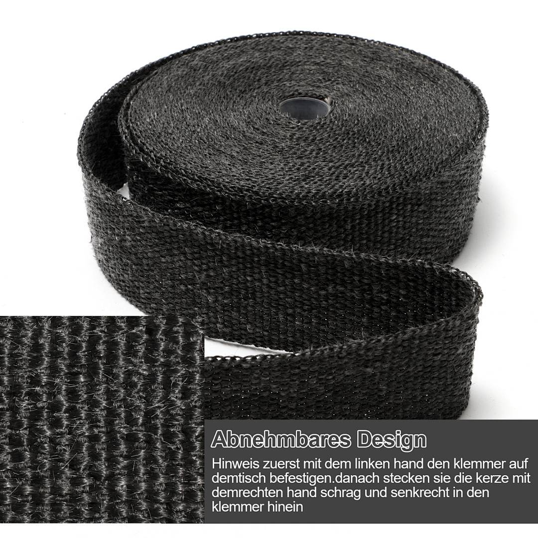 15M Titan Hitzeschutzband Auspuff Band Bis 1400°C Hitzeschutz Heat Wrap Krümmer Krümmer Band Krümmer Schwarz