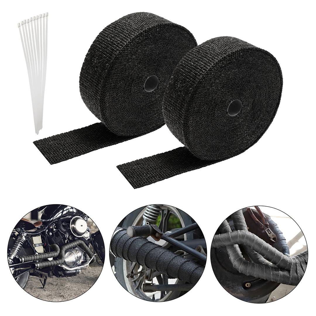 2*10M Titan Hitzeschutzband Auspuff Band Bis 1400°C Hitzeschutz Heat Wrap Krümmer Krümmer Band Krümmer Schwarz