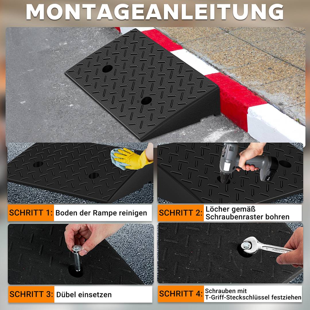 2x Auffahrrampe Bordsteinrampe 49*30*11cm Rampe Verladerampe Laderampe Set Paar Rollstuhlrampe