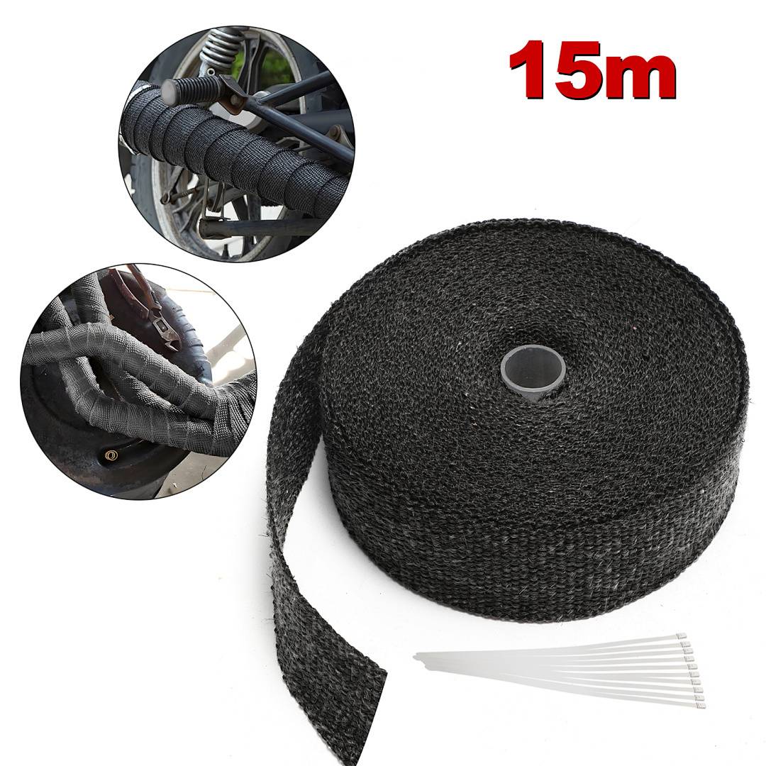 15M Titan Hitzeschutzband Auspuff Band Bis 1400°C Hitzeschutz Heat Wrap Krümmer Krümmer Band Krümmer Schwarz