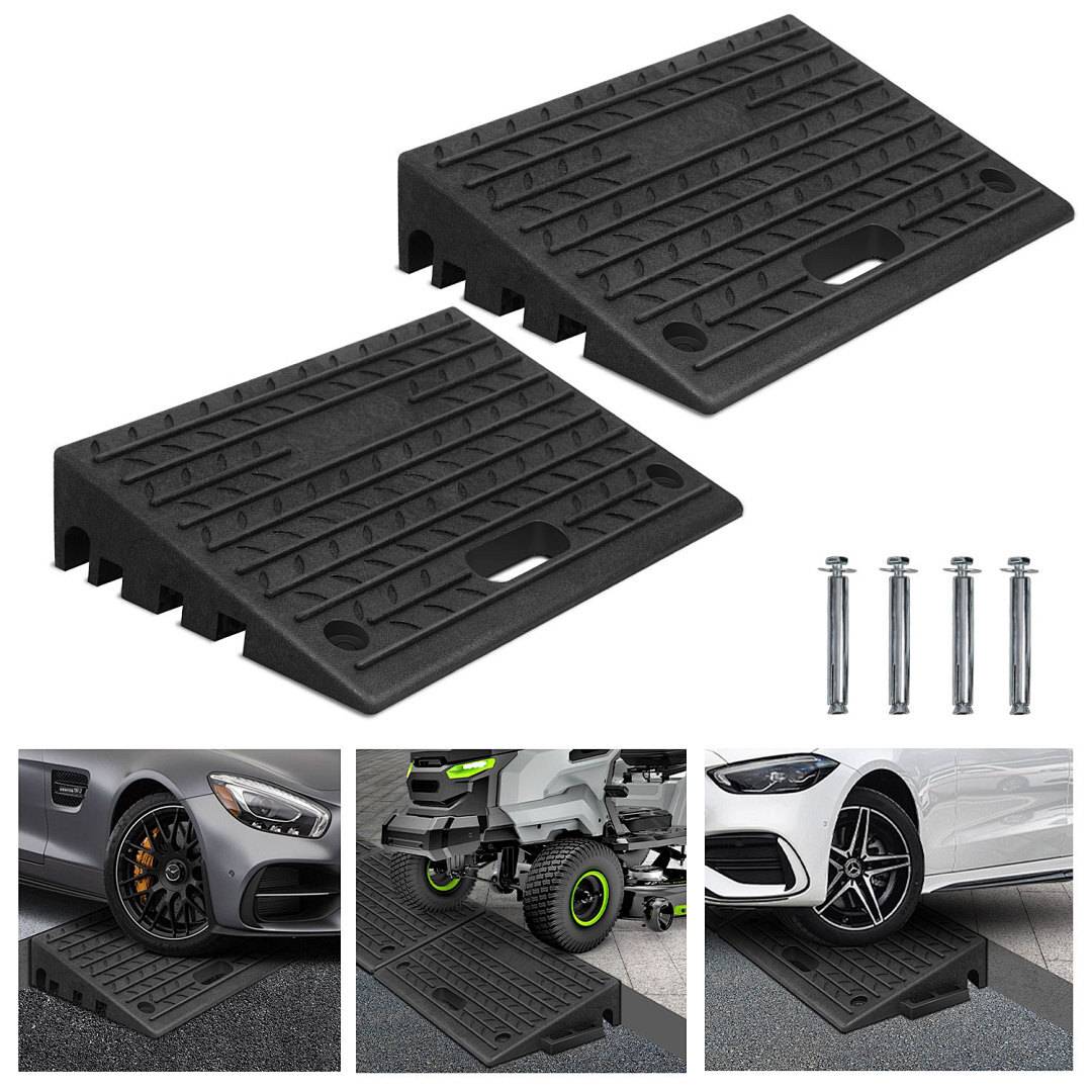 2x Auffahrrampe Bordsteinrampe Gummi mit Griff Rampe Verladerampe Laderampe Set Paar Rollstuhlrampe