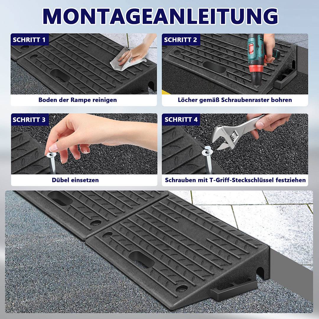 2x Auffahrrampe Bordsteinrampe Gummi mit Griff Rampe Verladerampe Laderampe Set Paar Rollstuhlrampe