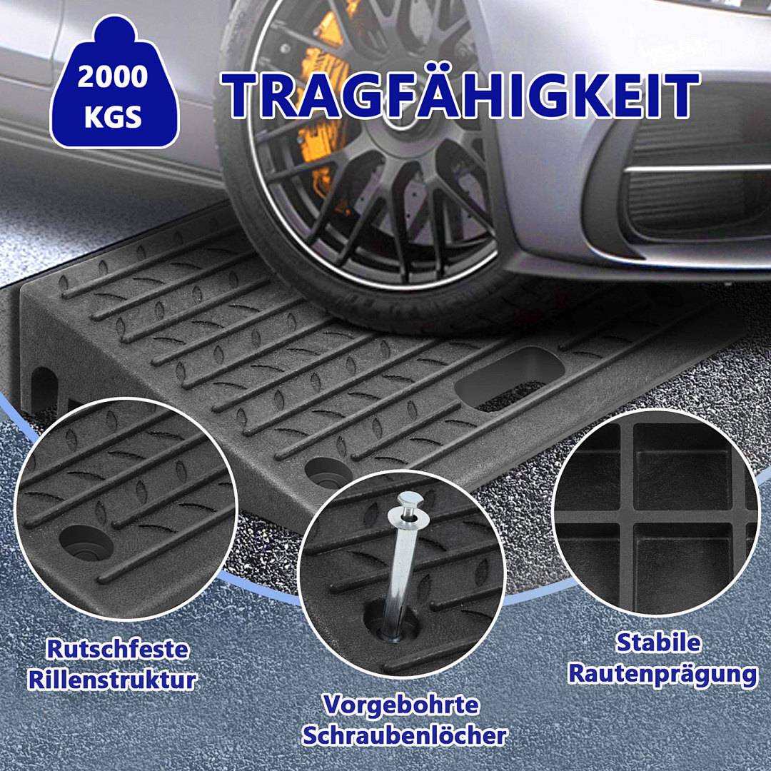 2x Auffahrrampe Bordsteinrampe Gummi mit Griff Rampe Verladerampe Laderampe Set Paar Rollstuhlrampe