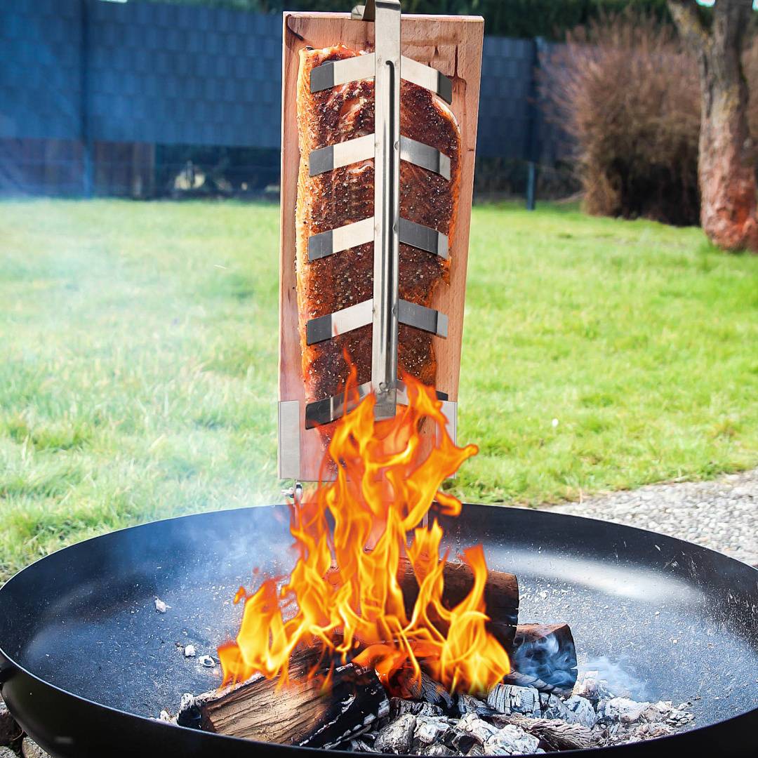Flammlachsbrett Räucherbrett 2er Set Flammlachsbretter Flammlachs Halterung Zedernholz Edelstahl Holzplatten