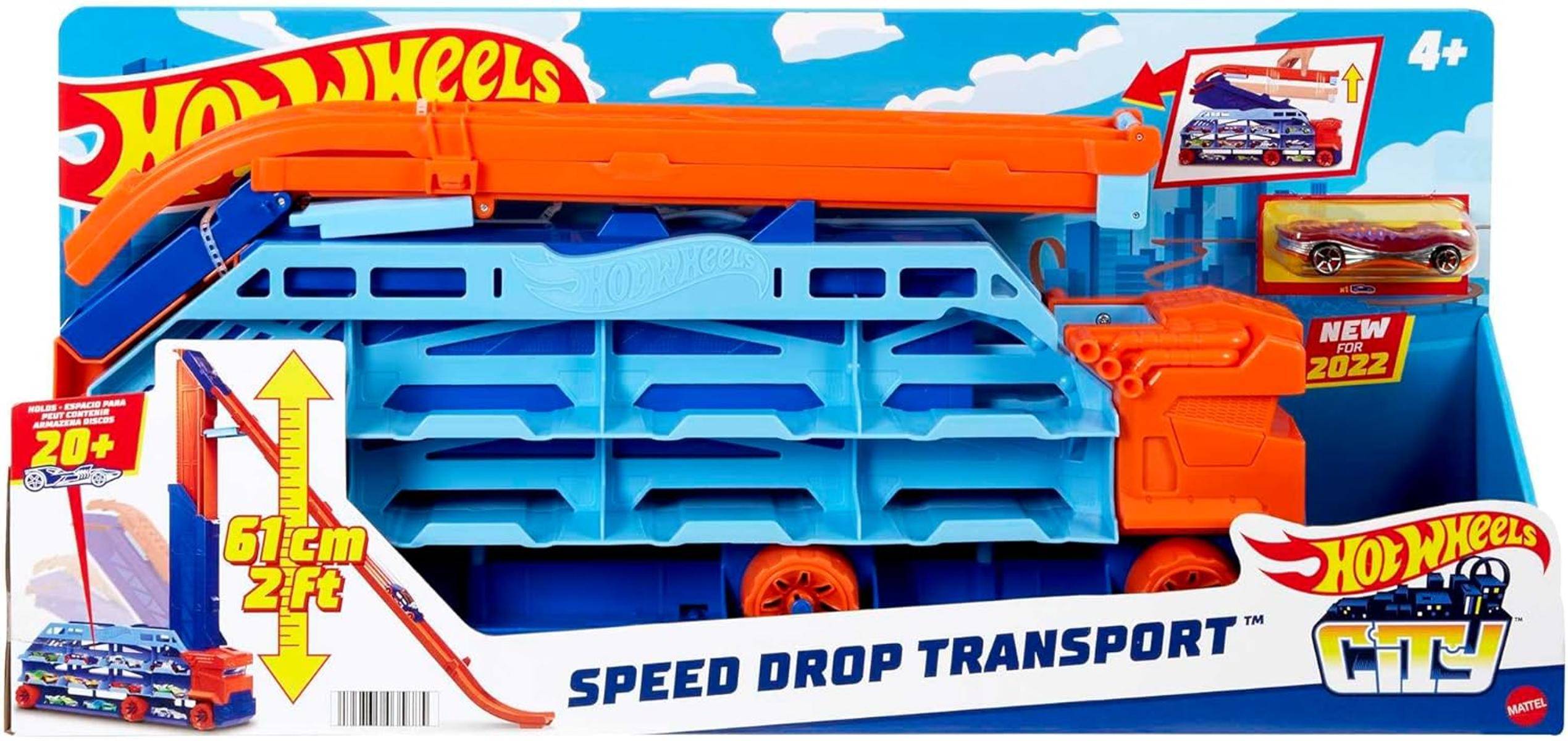 HOT WHEELS City Transporter ausfahrbare Abfahrtsrampe für 20 Autos 4+ HDY92