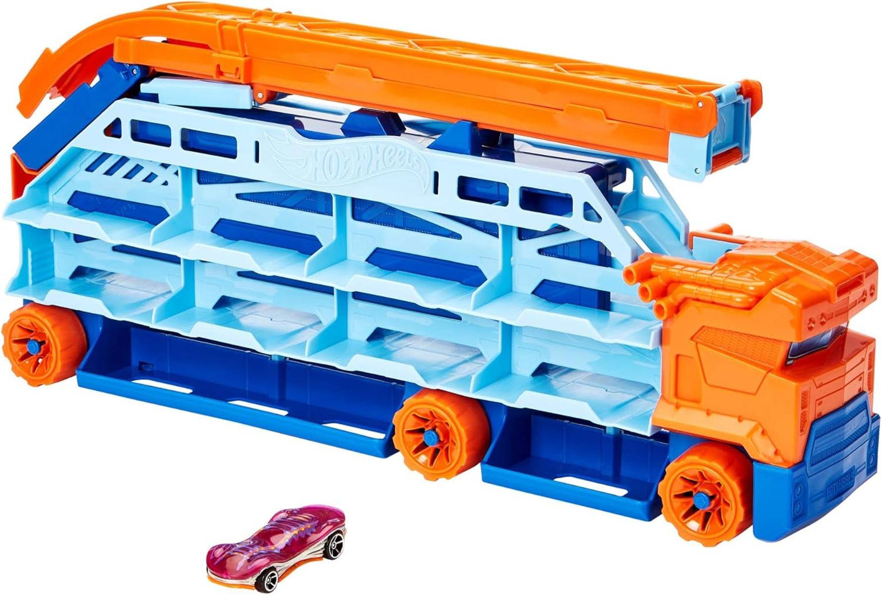 HOT WHEELS City Transporter ausfahrbare Abfahrtsrampe für 20 Autos 4+ HDY92