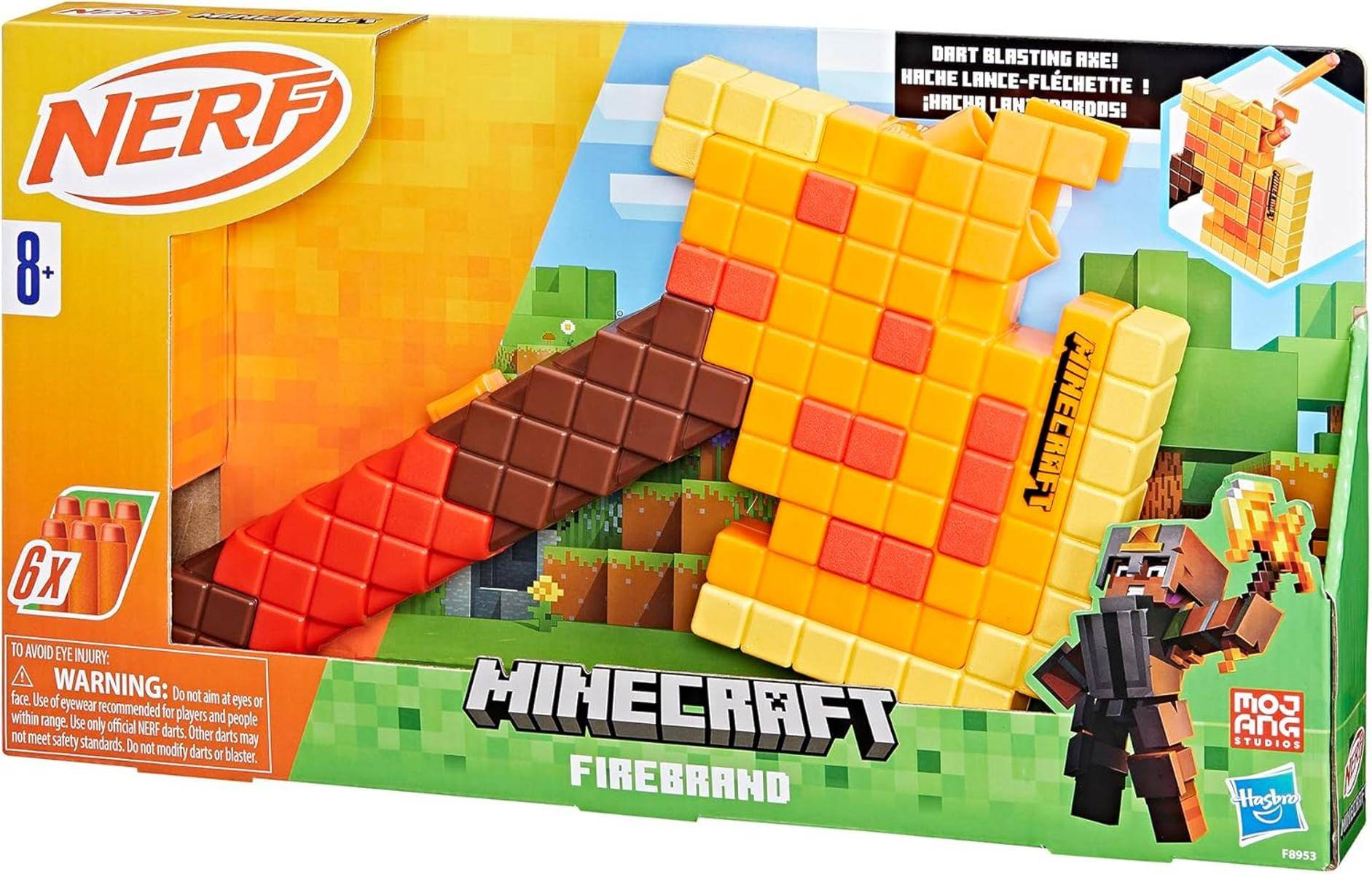 NERF Minecraft Firebrand Dart Blasting Axt 6 Elite Foam Darts ab 3 Jahre