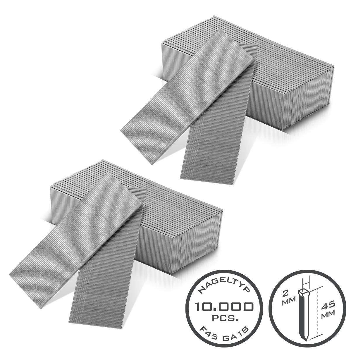 STAHLWERK Druckluft Nägel 45 mm Gauge 18 (1,25 x 1,05 mm) 2 mm Kopf 10.000er Set