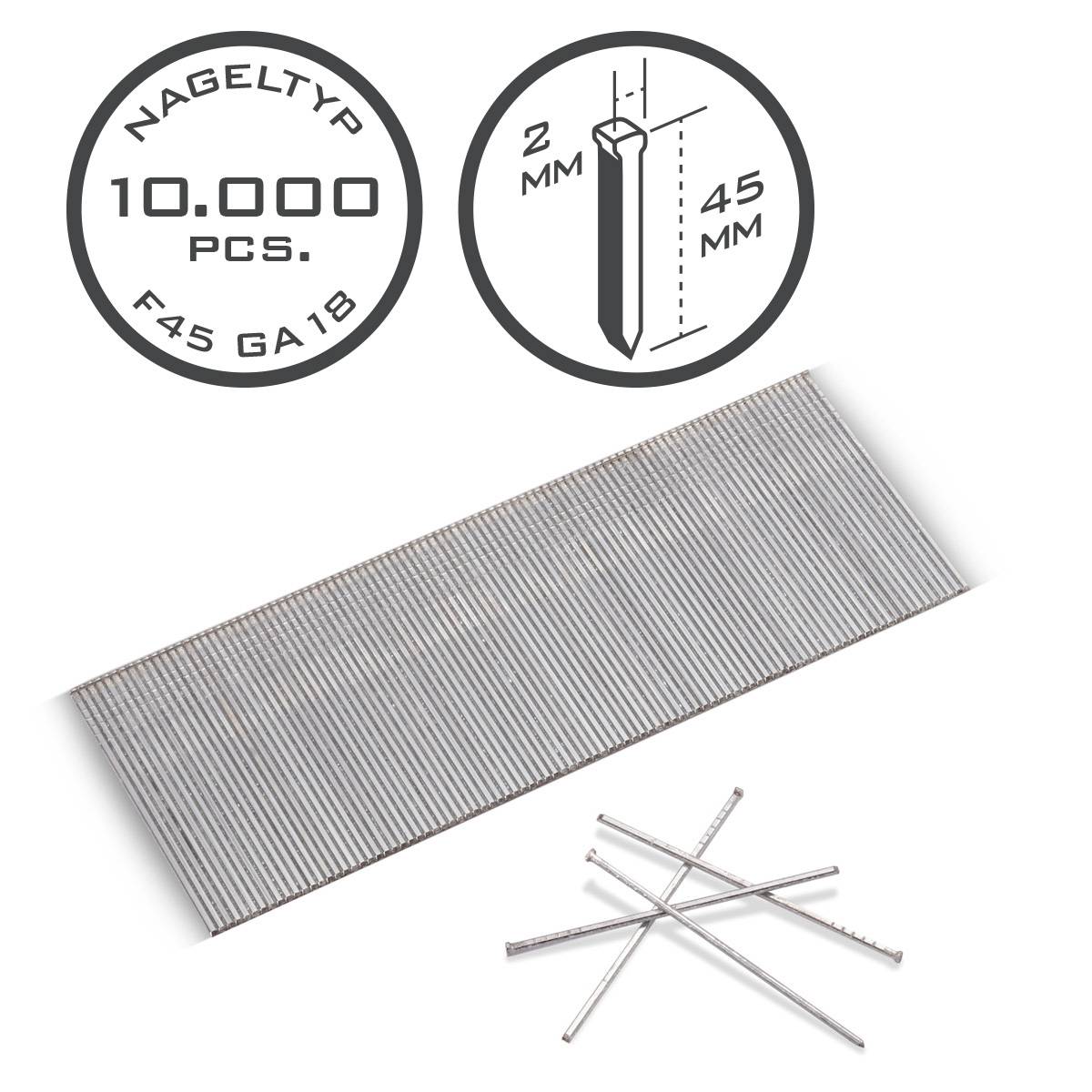 STAHLWERK Druckluft Nägel 45 mm Gauge 18 (1,25 x 1,05 mm) 2 mm Kopf 10.000er Set