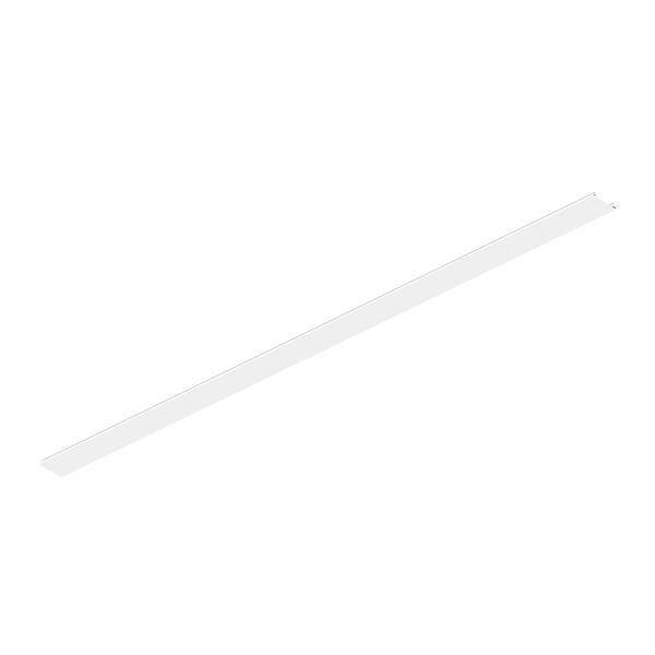Ein langer, schmaler weißer diagonaler Streifen auf einfachem weißem Hintergrund, der einem dünnen Balken oder Brett ähnelt.