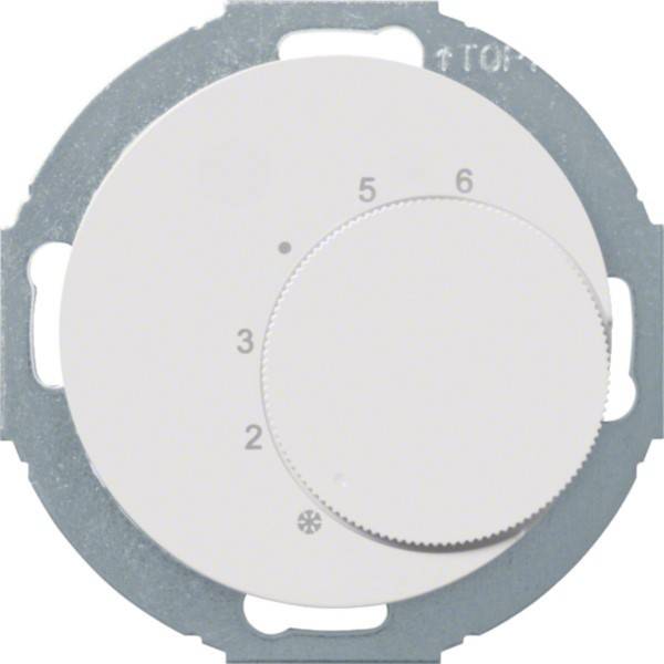 Nahaufnahme eines weißen Drehthermostats oder einer Temperaturregelscheibe mit den Markierungen 2, 3, 5 und 6 sowie einem Schneeflocken-Symbol.