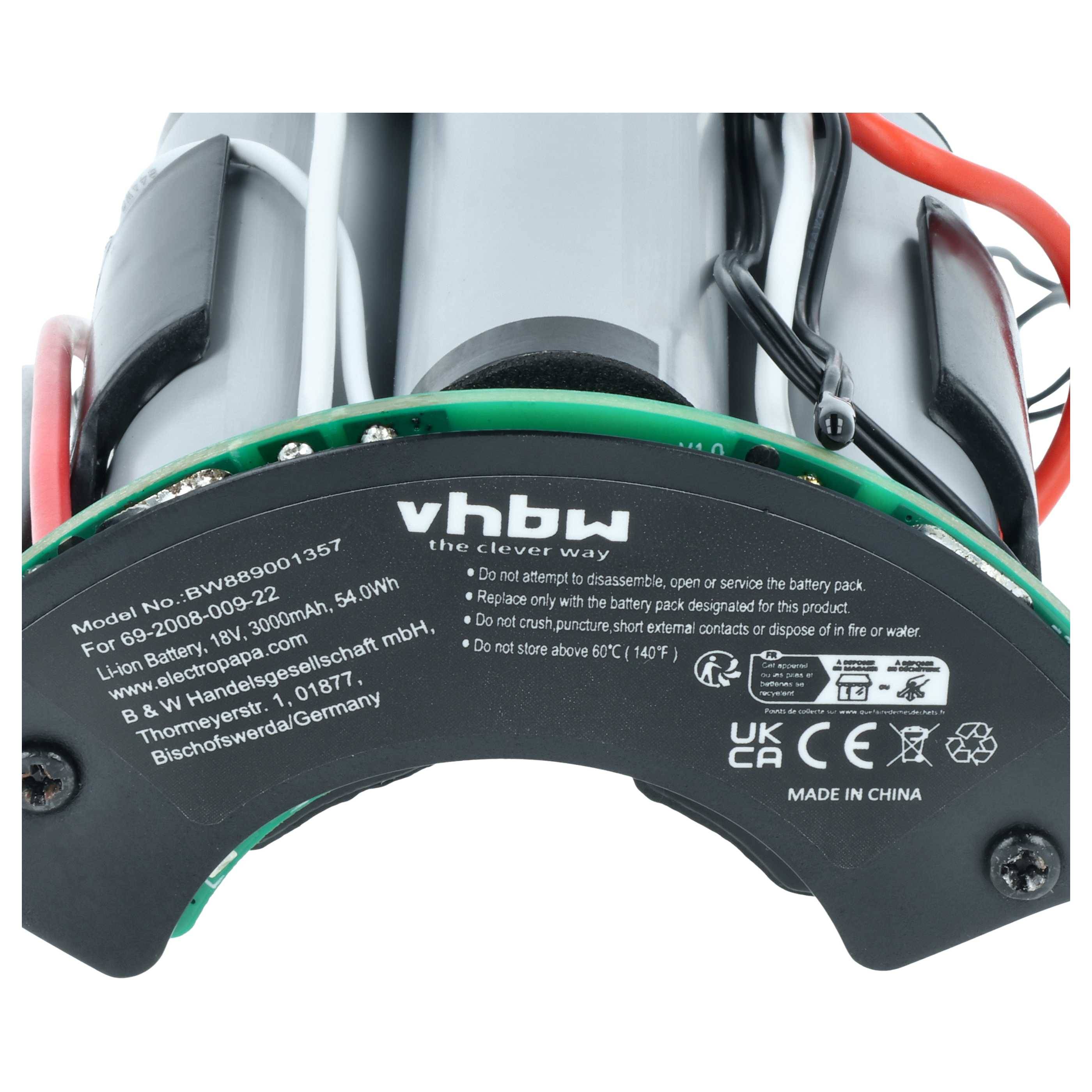 vhbw Akku kompatibel mit Philips FC6162, Fc6161, FC6164/02RU, FC6163/02RU, FC6401, FC6167 Staubsauger Grün Schwarz (3000 mAh, 18 V, Li-Ion)