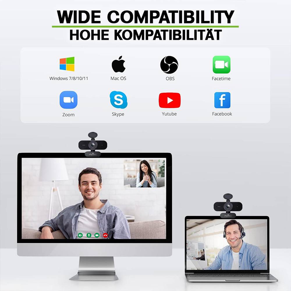 UHD Webcam 4K mit Mikrofon, Autofokus & Privacy-Shutter, USB-A USB-C PC Laptop