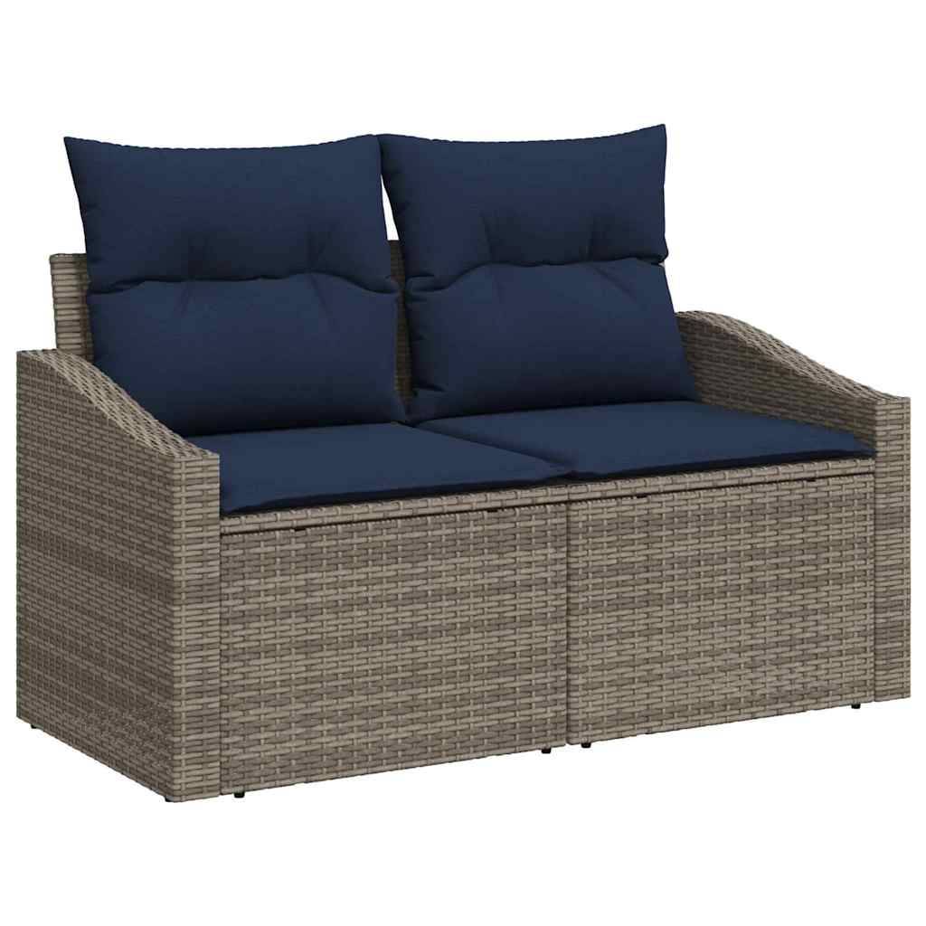 vidaXL Gartensofa-set mit Kissen 7 pcs Grau und Marineblau Poly-Rattan