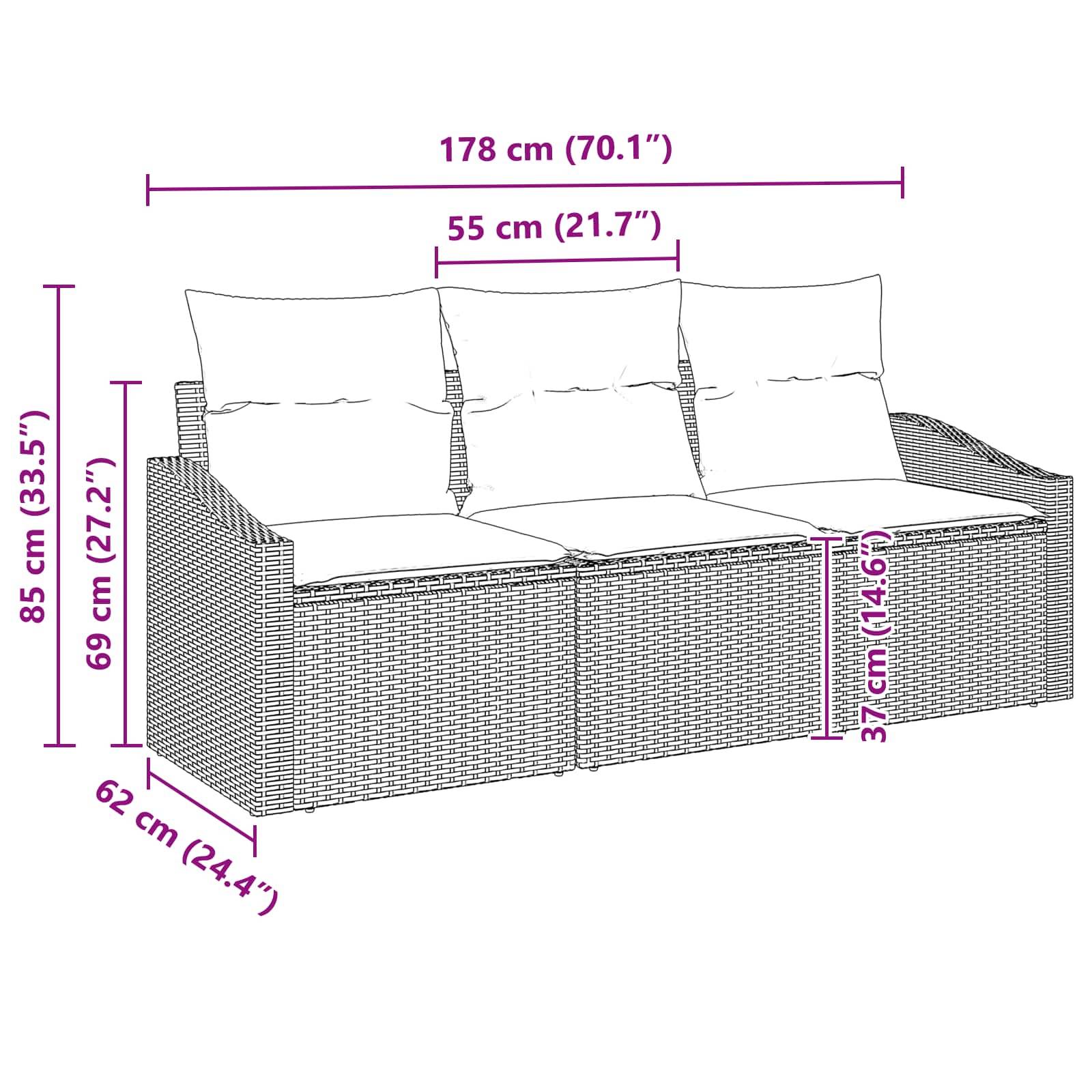 vidaXL Sofa Set 3 Stk. Braun [Synthetisch]: Poly Rattan