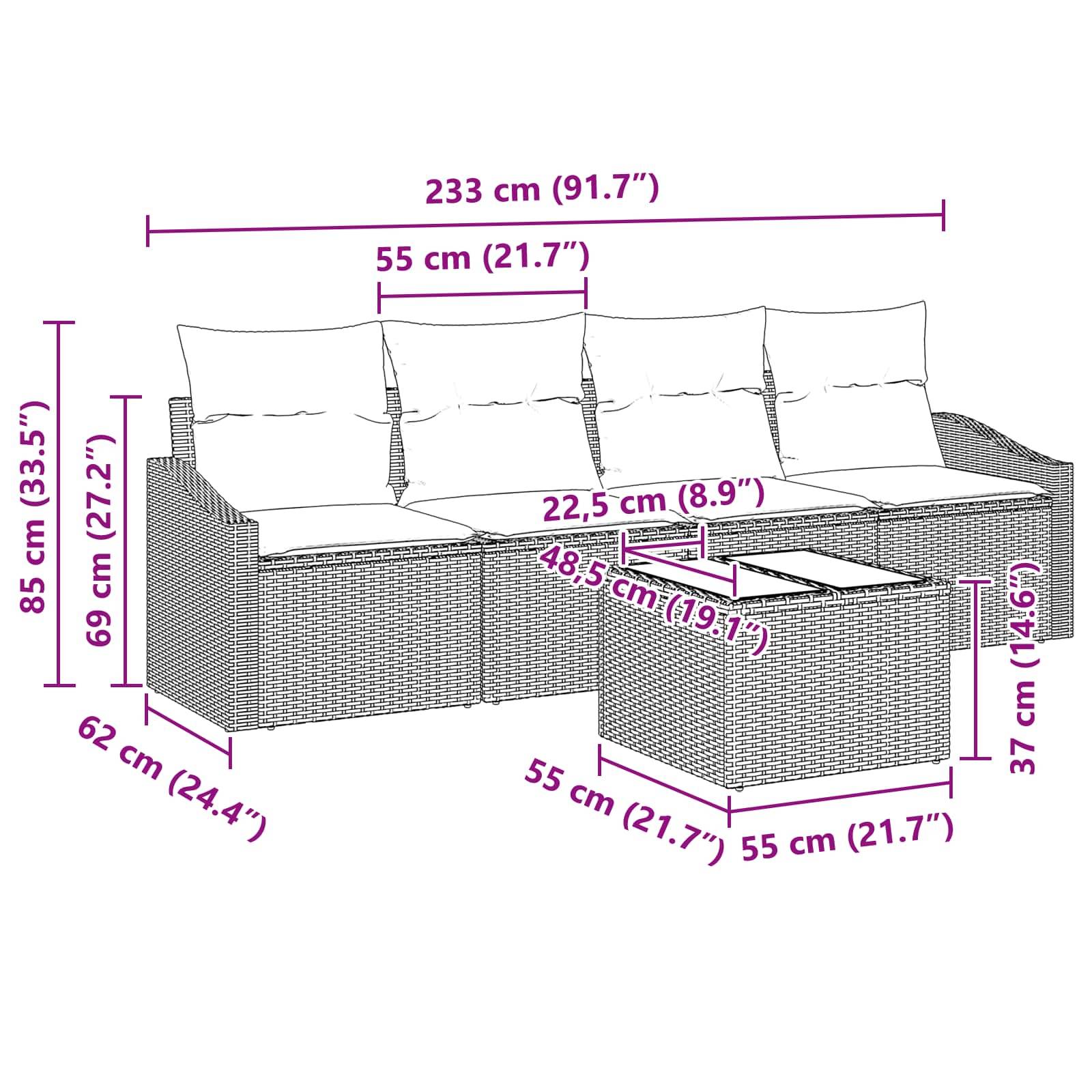 vidaXL Sofa Set mit Kissen 5 pcs Grau und Marineblau Poly-Rattan
