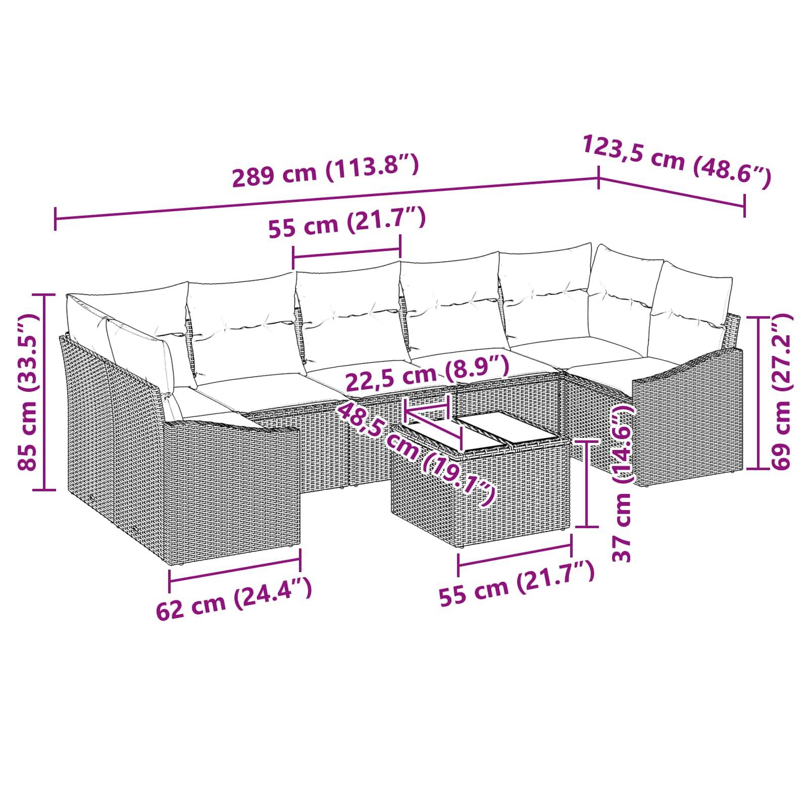 vidaXL Sofa Set 8 stk. 7-Sitzanzahl Braun und Rot Poly-Rattan