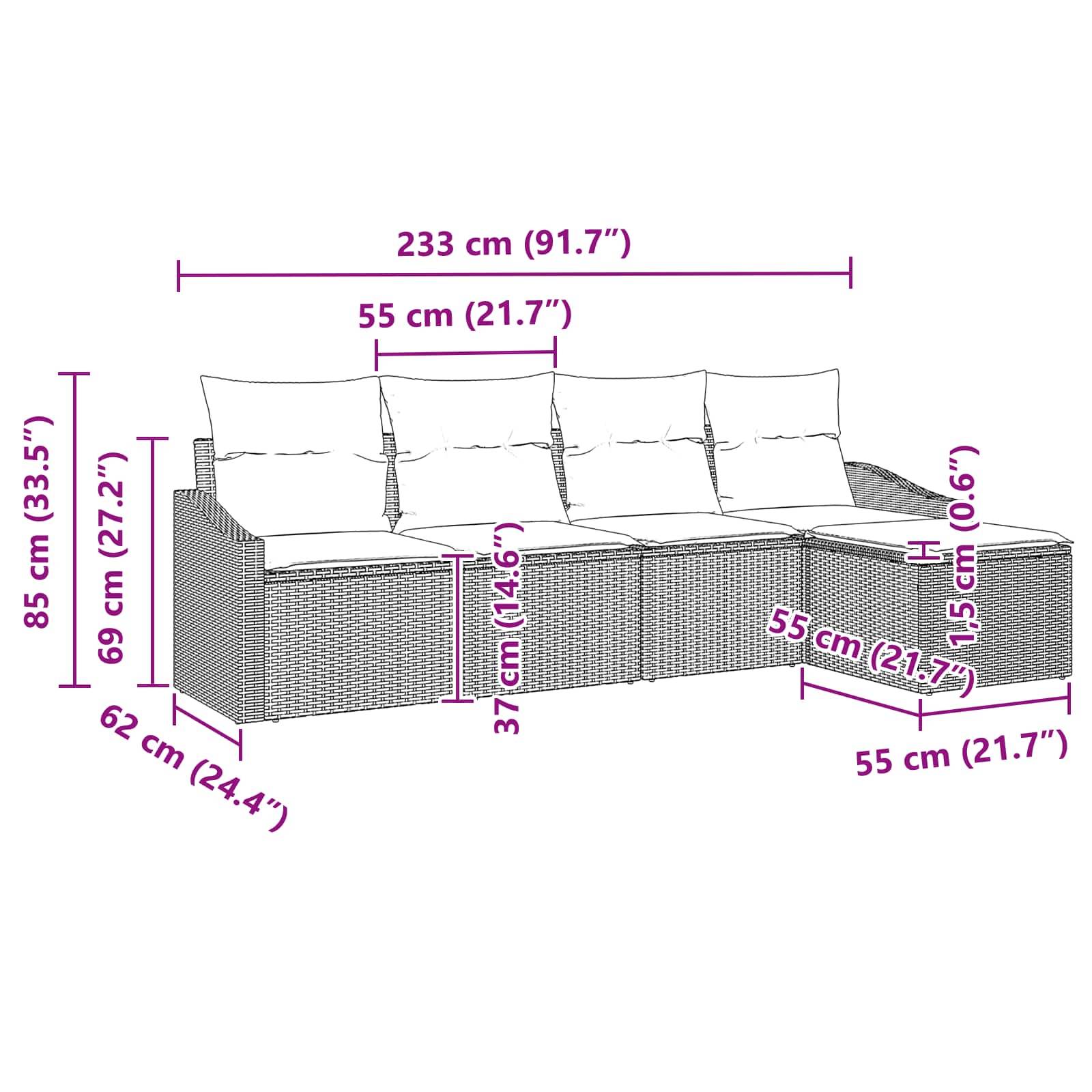vidaXL Sofa Set 5 Stk. Braun [Synthetisch]: Poly Rattan